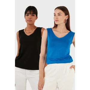 Slim Fit V Yaka Kalın Askılı 2' Li Paket Bluz Bayan Bluz 5864384S2