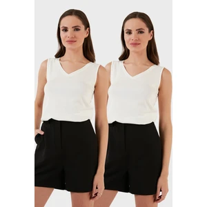 Slim Fit V Yaka Kalın Askılı 2' Li Paket Bluz Bayan Bluz 5864384S2