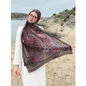 Kamer Scarf Modal Soft Serisi Etnik Desen Şal Bordo
