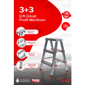 Yakut Serisi 3+3 Basamaklı Çift Çıkışlı Galvanizli Profil Merdiven (Ev, bahçe, işyeri için uygun)