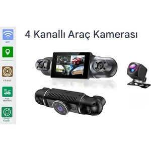 Araç Kamerası - 4 Kameralı - Gps Takip - G Sensör - 1080P Kayıt - Wifi - Özellikli