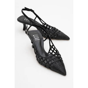 Heaven Siyah Örme Arkası Açık Kadın Kısa Topuklu Ayakkabı