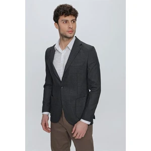 Koyu Lacivert Desenli Mono Yaka Astarsız 6 Drop Comfort Fit Rahat Kesim Ceket 1002225172