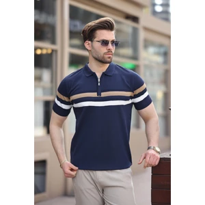 Lacivert Fermuarlı Polo Yaka Triko Erkek T-Shirt E7299