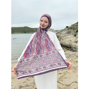 Kamer Scarf Etnomix Serisi Soft Pamuk Etnik Desen Şal Mor