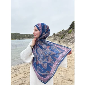 Kamer Scarf Timeless Wieve Serisi Etnik Desen Şal Saks Mavisi