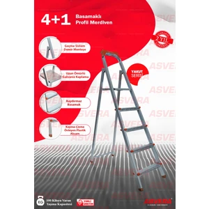 Yakut Serisi - 4+1 Basamaklı Galvanizli Profil Merdiven - Ev - Bahçe - İş Yeri İçin Dayanıklı