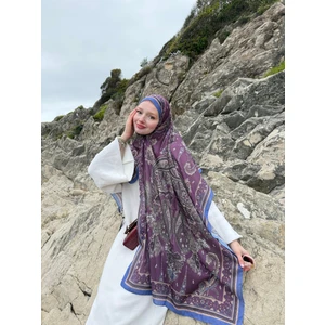 Kamer Scarf Timeless Wieve Serisi Etnik Desen Şal Mürdüm-Mavi