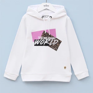 Kız Çocuk Şardonsuz Uzun Kol Ince Kapşonlu Tişört - 31765 - Beyaz