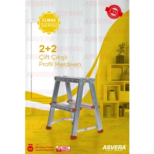 Elmas Serisi 2+2 Basamaklı Çift Çıkışlı Galvanizli Profil Merdiven (Ev, Bahçe, İşyeri İçin Uygun)