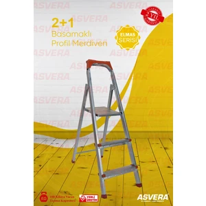 Elmas Serisi - 2+1 Basamaklı Galvanizli Profil Merdiven - Ev - Bahçe - İş Yeri İçin Dayanıklı