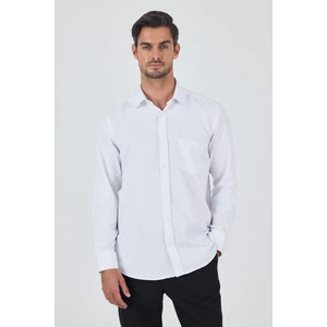 Uzun Kol Desenli Armürlü Sert Yaka Cepli Pamuklu Classic Comfort Fit Gömlek 1004250178