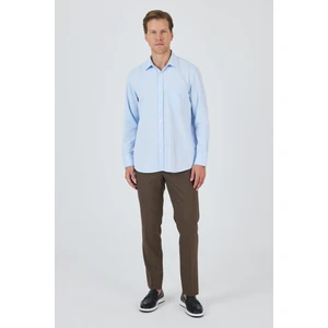 Uzun Kol Desenli Armürlü Sert Yaka Cepli Pamuklu Classic Comfort Fit Gömlek 1004250178