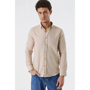 Bej Kısalabilir Kollu Desenli JakarlıCepsiz %100 Pamuk Casual Slim Fit Gömlek 1004230181