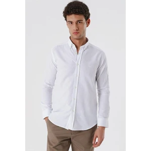 Beyaz Kısalabilir Kollu Desenli JakarlıCepsiz %100 Pamuk Casual Slim Fit Gömlek 1004230182