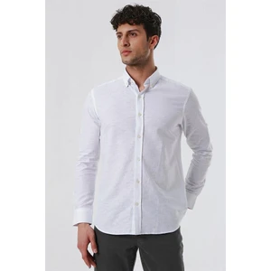 Beyaz Kısalabilir Kollu Desenli JakarlıCepsiz %100 Pamuk Casual Slim Fit Gömlek 1004230181