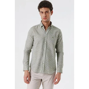 Koyu Haki Kısalabilir Kollu Desenli JakarlıCepsiz %100 Pamuk Casual Slim Fit Gömlek 1004230181