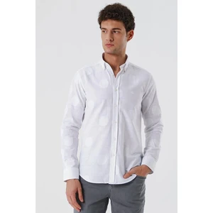 Beyaz Kısalabilir Kollu Desenli JakarlıCepsiz %100 Pamuk Casual Slim Fit Gömlek 1004230183