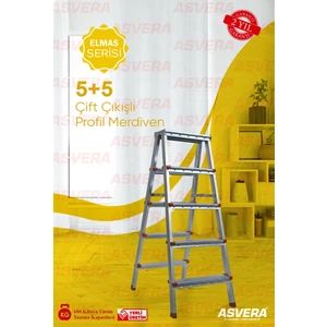 Elmas Serisi - 5+5 Basamaklı Çift Çıkışlı Galvanizli Profil Merdiven (Ev, Bahçe, İşyeri İçin Uygun)