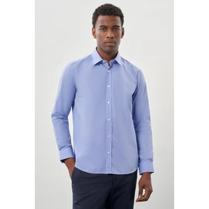Mavi Uzun Kollu Filafil  Sert Yaka Cepsiz  Pamuklu Basic Slim Fit Dar Kesim Gömlek 1004240008