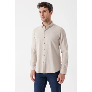 Açık Bej Uzun Kollu Çizgili Gofreli Cepsiz Klasik Slim Fit Dar Kesim Gömlek 1004230233