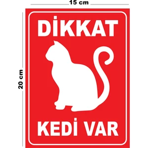 Metal Dikkat Kedi Var 15CM x 20CM Uyarı Levhası Yönlendirme Tabelası