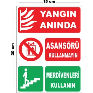 Metal Yangın Anında Asansörü Kullanmayın Merdivenleri Kullanın 15CM x 20CM Uyarı Levhası Yönlendirme