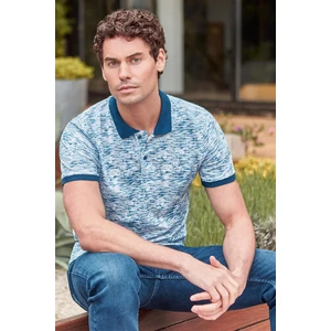 Lacivert Baskılı Pike Polo Yaka Garnili %100 Pamuk Casual Slim Fit Dar Kesim Tişört 1011240157