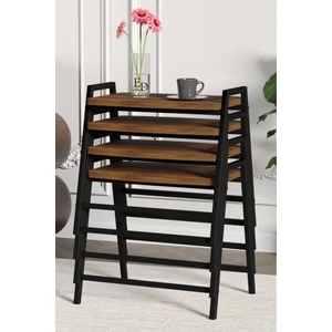 Zigon Sehpa , Aden 4'lü Tepsi Zigon Sehpa Takımı Siyah Metal - Barok Tabla