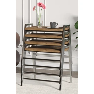 Zigon Sehpa , Aden 4'lü Tepsi Zigon Sehpa Takımı Gümüş Metal - Atlantik Çam Tabla