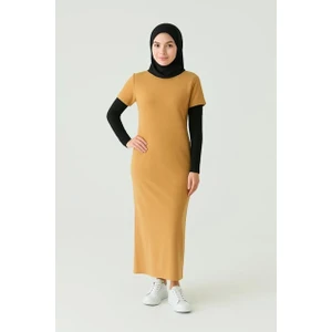 Kısa Kollu Fitilli Bisiklet Sıfır Yaka Terletmeyen Pamuklu Içlik Uzun Elbise Astar Tesettür H