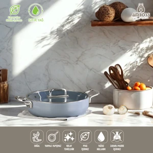 Sera Nova Seramik Yanmaz Yapışmaz Basık Tencere 24 cm – Gri