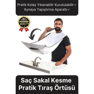 Pratik Hijyenik Vakumlu Aynaya Yapıştırma Aparatlı Beyaz Kesme Örtüsü Evde Saç Sakal Tıraş Önlüğü