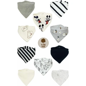 Unisex Bebek %100 Pamuk Siyah Beyaz Tonlar Çift Katlı Fular Mama Önlüğü - Salya Önlüğü 10 Adet