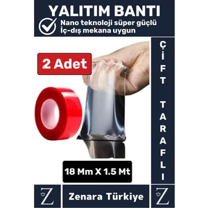 Premium Nano Teknoloji Güçlü Tamir Cam Iç Dış Mekan Montaj Çift Taraflı Şeffaf Bant 1.5 mt x 2 Adet