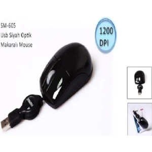 SM-605 USB Siyah Optik Makaralı Mouse