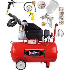  Attlas 2 HP 50 Litre Monofaze Hava Kompresörü + 5 Parça Havalı Alet Seti | Profesyonel Kullanım
