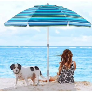 Plaj Deniz Bahçe Balkon Piknik Kamp Güneş Şemsiyesi Katlanır Mavi Beyaz 170  cm  Plaj Şemsiyesi