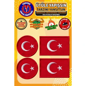 Ütü ile Yapışan Arma Yama, Türk Bayrağı Seti (4 Adet) Ütüyle Yapışan Nakış Dokuma Aplike Patch