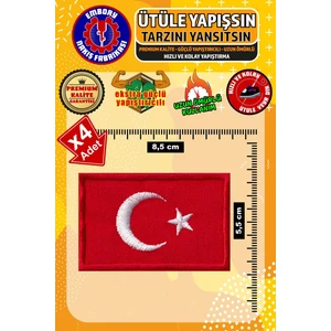 Ütü ile Yapışan Arma Yama, Türk Bayrağı Dikdörtgen (4 Adet) Ütüyle Yapışan Nakış Dokuma Aplike Patch