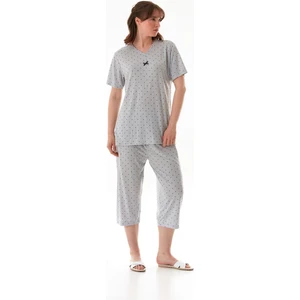 Yıldız Desenli Kısa Kol Büyük Beden Kapri Pijama Takımı