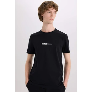 %100 Pamuk Slim Fit Dar Kesim Bisiklet Yaka Baskılı Kısa Kollu Tişört E3776AX25SM