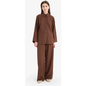 Relax Fit 2'li Takım Gofre Dokulu Uzun Kollu Gömlek Pantolon F4094AX25SM