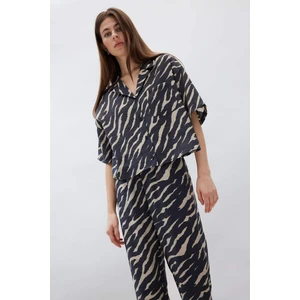 Loose Fit Zebra Desenli Modal Kısa Kollu Gömlek F0879AX25SM