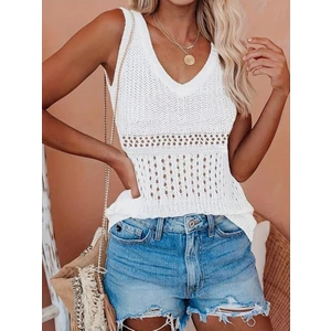 Kadın Kolsuz V Yaka Delikli Örme Detay Triko Bluz