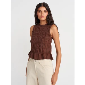 50845 Kolsuz Crop Bluz-Açık Kahve