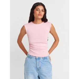21054 Büzgülü Basic T-Shirt-Toz Pembe