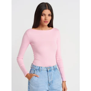 31332 Kayık Yaka Uzun Kollu Top-Toz Pembe