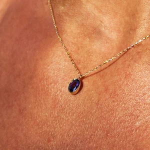Fasek Gold 0,50 Ct Safir (Mavi) Sade Minimal Tasarım Tarz 925 Ayar Gümüş Doğal Taşlı Kolye-Zümrüt Kolye Gümüş