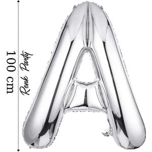 Folyo Balon A Harfi Helyum Balon 100  cm  Gümüş Renk - A Harf Balon - Harf Folyo Balon - 40 Inch